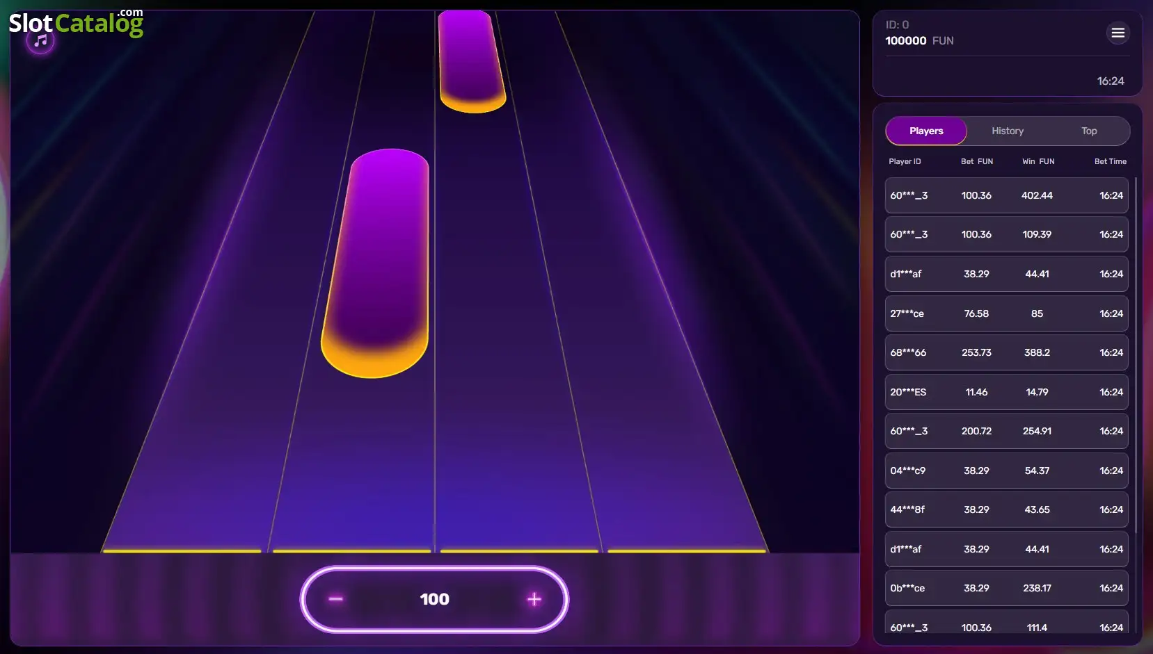 Play Me demo free to play - screen with virtual credits and rhythm tiles